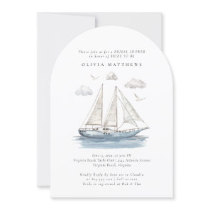 Elegant Watercolor Sailing Yacht Bridal Shower  Invitation