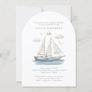 Elegant Watercolor Sailing Yacht Bridal Shower Invitation
