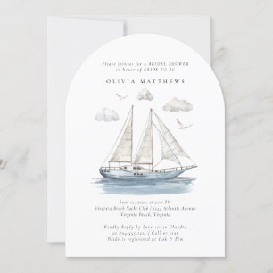 Elegant Watercolor Sailing Yacht Bridal Shower Invitation