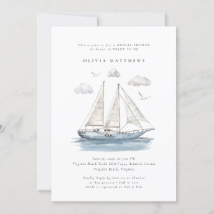 Elegant Watercolor Sailing Yacht Bridal Shower Invitation