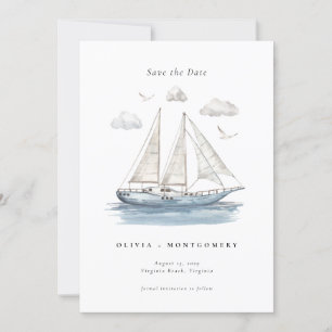 Elegant Watercolor Sailing Yacht Save the Date  Invitation