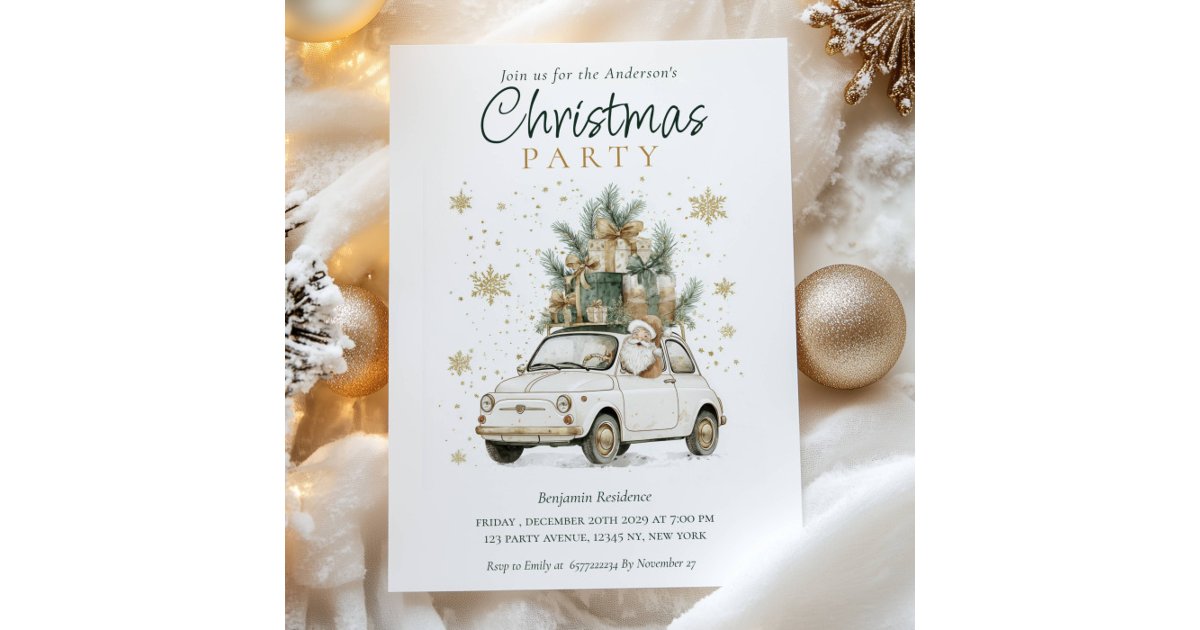 Elegant Watercolor Santa QR Code Christmas Party Holiday Card | Zazzle