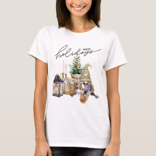 Elegant watercolor Santa with pine tree Holiday T-Shirt