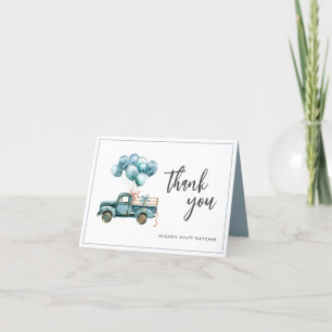 Elegant Watercolor Script Dusty Blue Baby Boy Letterpress Thank You Card