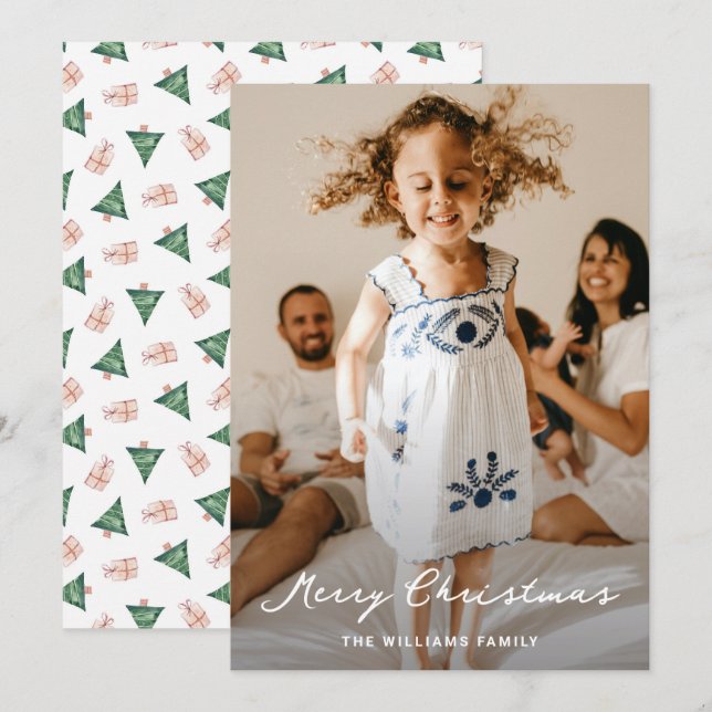 Elegant Watercolor Script Photo Christmas Holiday Card (Front/Back)