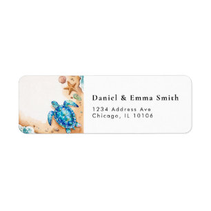 Elegant Watercolor Sea Turtle Beach Return Address Label