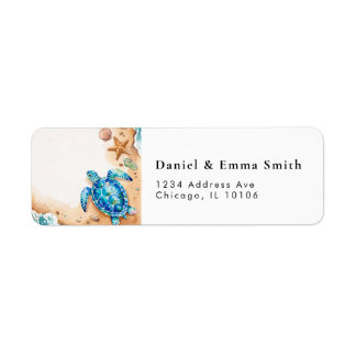 Elegant Watercolor Sea Turtle Beach Return Address Label