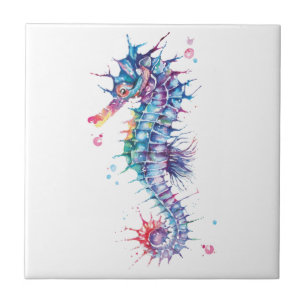 Elegant Watercolor Seahorse Ceramic Tile