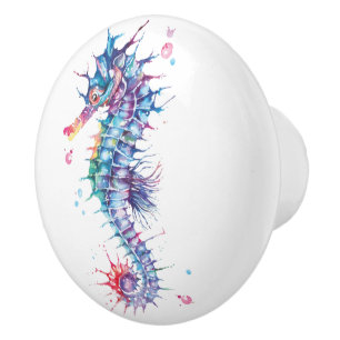 Elegant Watercolor Seahorse Ceramic Tile Knob