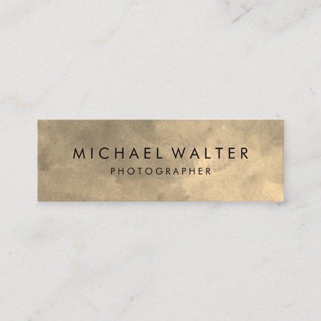 Elegant Watercolor Sepia Gray Mini Business Card (Front)