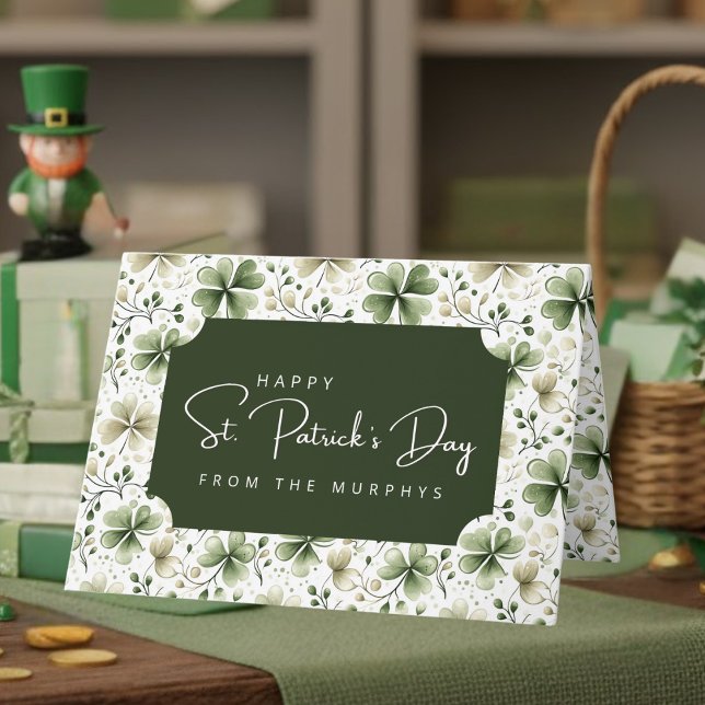 Elegant Watercolor Shamrocks Happy St. Patrick’s  Card (Creator Uploaded)