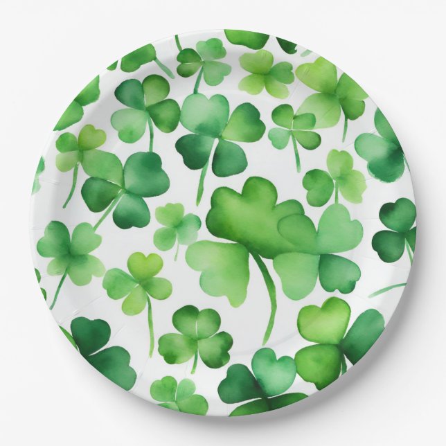 Elegant Watercolor Shamrocks  Paper Plates (Front)