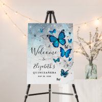 Elegant Watercolor Silver Blue Butterfly Welcome