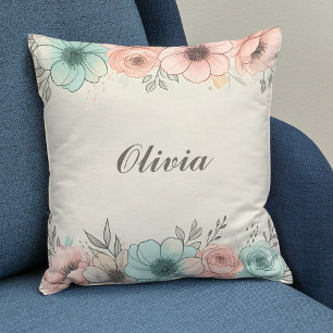 Elegant Watercolor Sketchy Flowers Throw Pillow
