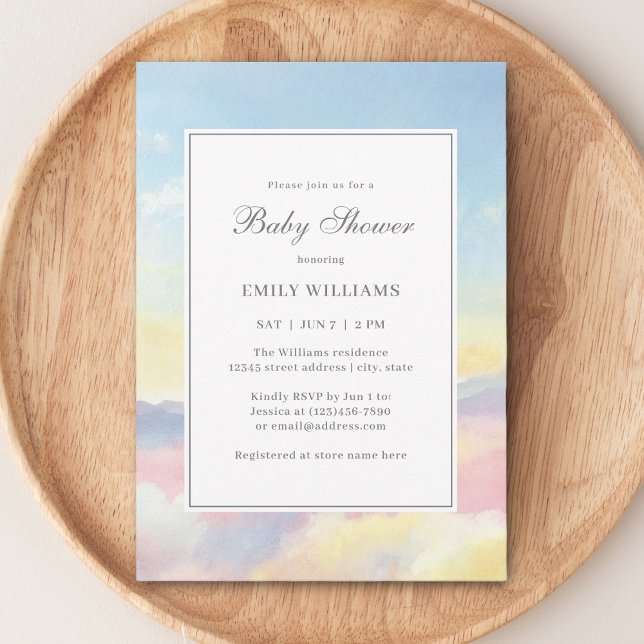 Elegant Watercolor Sky and Clouds Baby Shower Invitation (Creator Uploaded)