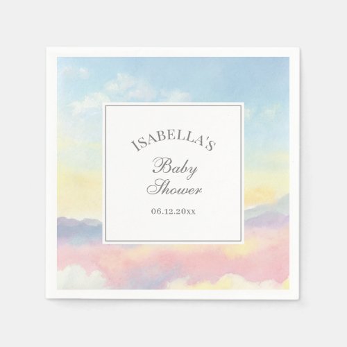 Elegant Watercolor Sky and Clouds Baby Shower Napkins