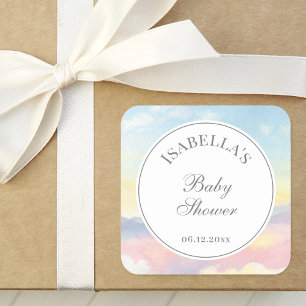 Elegant Watercolor Sky and Clouds Baby Shower Square Sticker