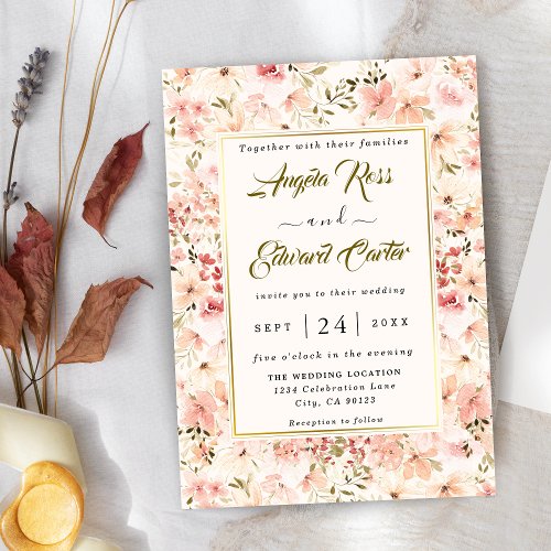 Elegant Watercolor Small Floral Wedding Invitation
