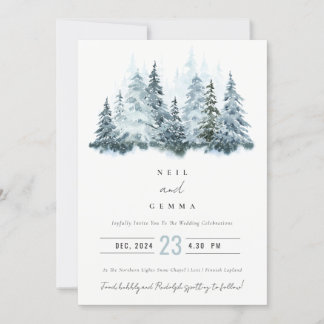 Elegant Watercolor Snow Winter Forest Pine Wedding Invitation
