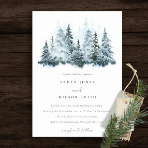Elegant Watercolor Snow Winter Forest Pine Wedding Invitation