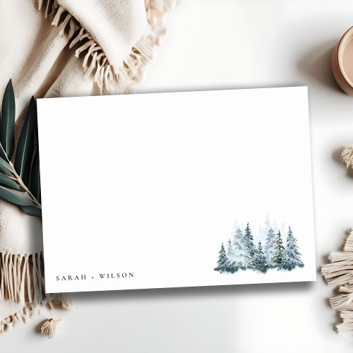 Elegant Watercolor Snow Winter Forest Pine Wedding Note Card