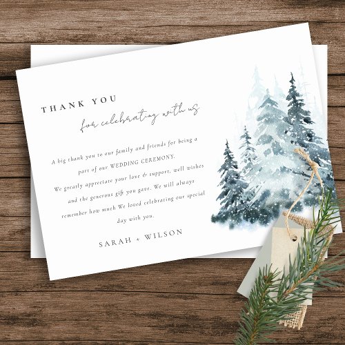 Elegant Watercolor Snow Winter Forest Pine Wedding Thank You Card