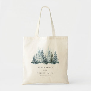 Elegant Watercolor Snow Winter Forest Pine Wedding Tote Bag