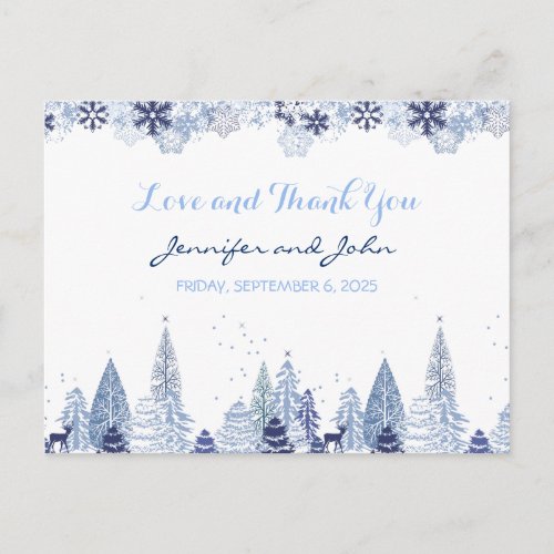 Elegant Watercolor Snowflakes Winter Wedding Postcard