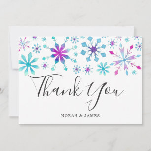 Elegant Watercolor Snowflakes Winter Wedding Thank You Card