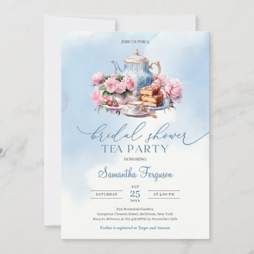Elegant watercolor soft pink roses tea party invitation