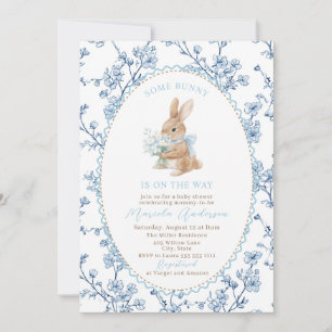 Elegant Watercolor some bunny blue bow Baby Shower Invitation