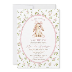 Elegant Watercolor some bunny pink bow Baby Shower Invitation