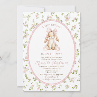 Elegant Watercolor some bunny pink bow Baby Shower Invitation