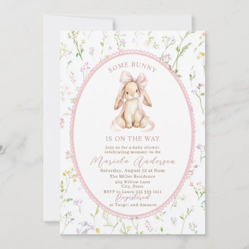 Elegant Watercolor some bunny pink bow Baby Shower