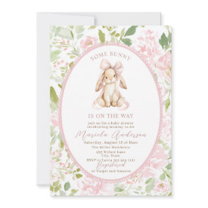 Elegant Watercolor some bunny pink bow Baby Shower Invitation