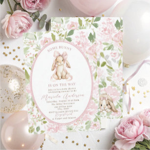 Elegant Watercolor some bunny pink bow Baby Shower Invitation