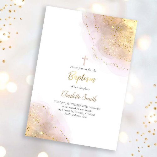 elegant watercolor splash  Baptism Invitation