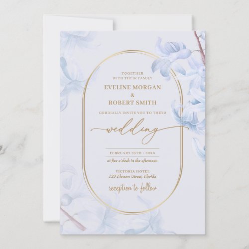 Elegant Watercolor spring blue hyacinth gold  Invitation