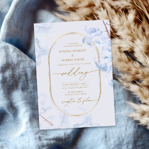 Elegant Watercolor spring blue hyacinth gold  Invitation