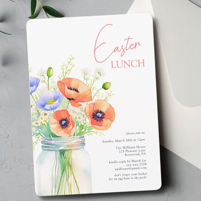 Elegant Watercolor Spring Floral Easter Lunch Invitation (Creator Uploaded)