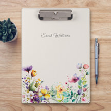 Elegant Watercolor Spring Flowers Clipboard
