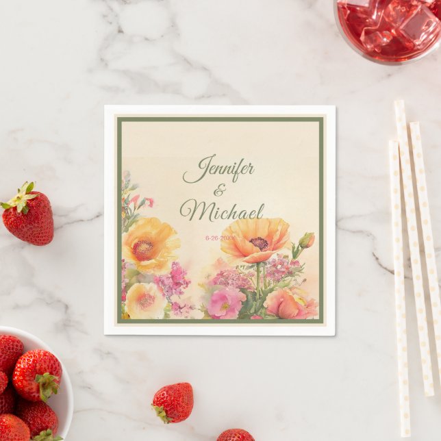 Elegant Watercolor Spring Wedding  Napkins (Insitu)