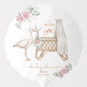 Elegant Watercolor Stork Girl Baby Pink Baby Showe Balloon