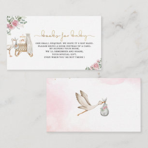 Elegant Watercolor Stork Girl Pink baby shower boo Enclosure Card