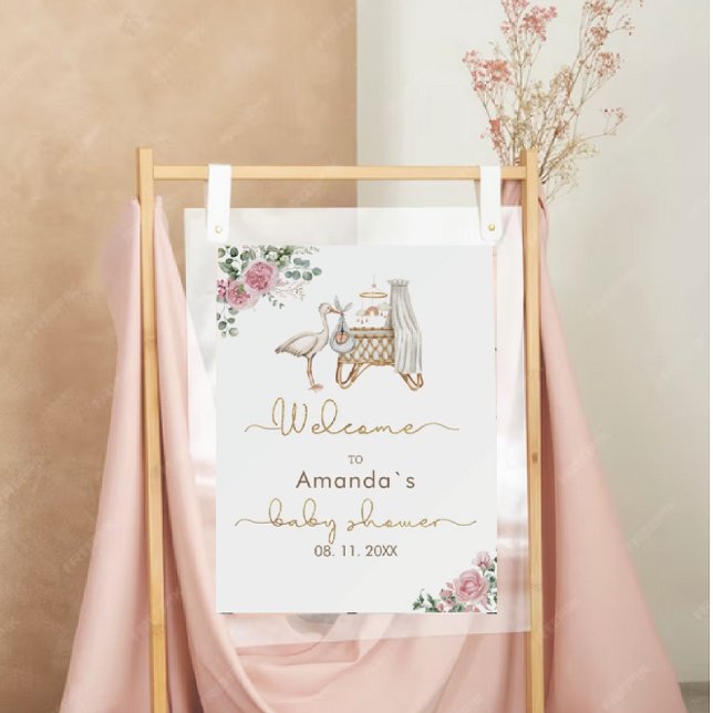 Elegant Watercolor StorkGirl Pink Floral Gold baby Foam Board (Creator Uploaded)