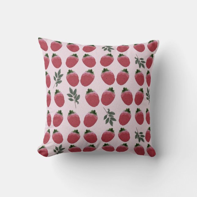 Elegant Watercolor Strawberry Accent Throw Pillow (Front)