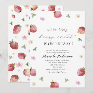 Elegant Watercolor Strawberry   Baby Shower Invitation