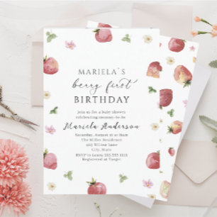 Elegant Watercolor Strawberry   Baby Shower Invitation