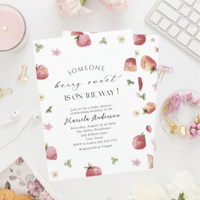Elegant Watercolor Strawberry   Baby Shower Invitation (Creator Uploaded)