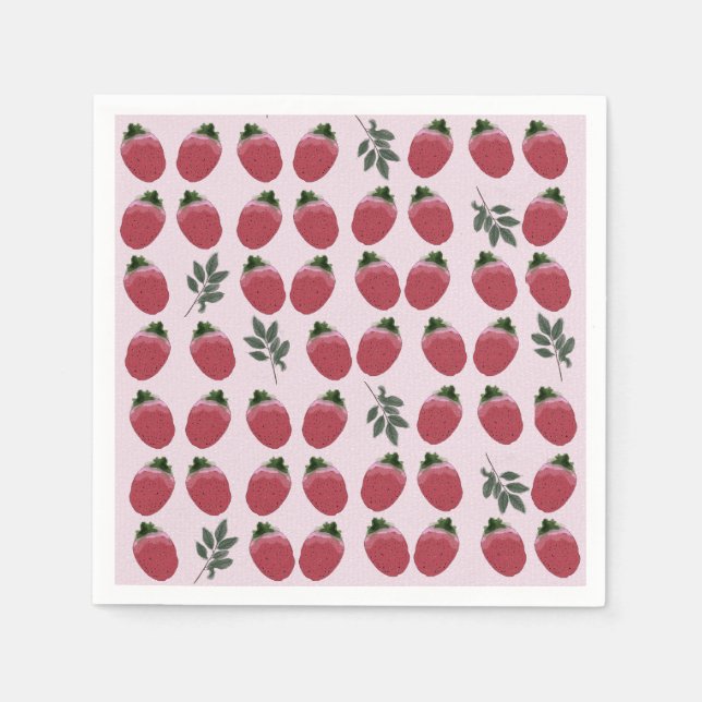 Elegant Watercolor Strawberry Bday Party Napkin (Front)